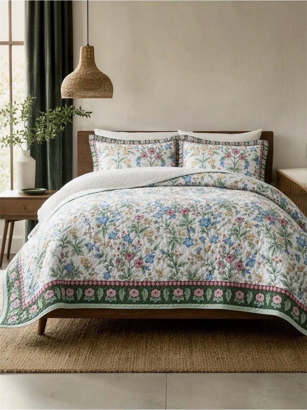 NEW Anthropologie Vintage Floral Queen / King Quilt Bedspread Bedding & Sham Set